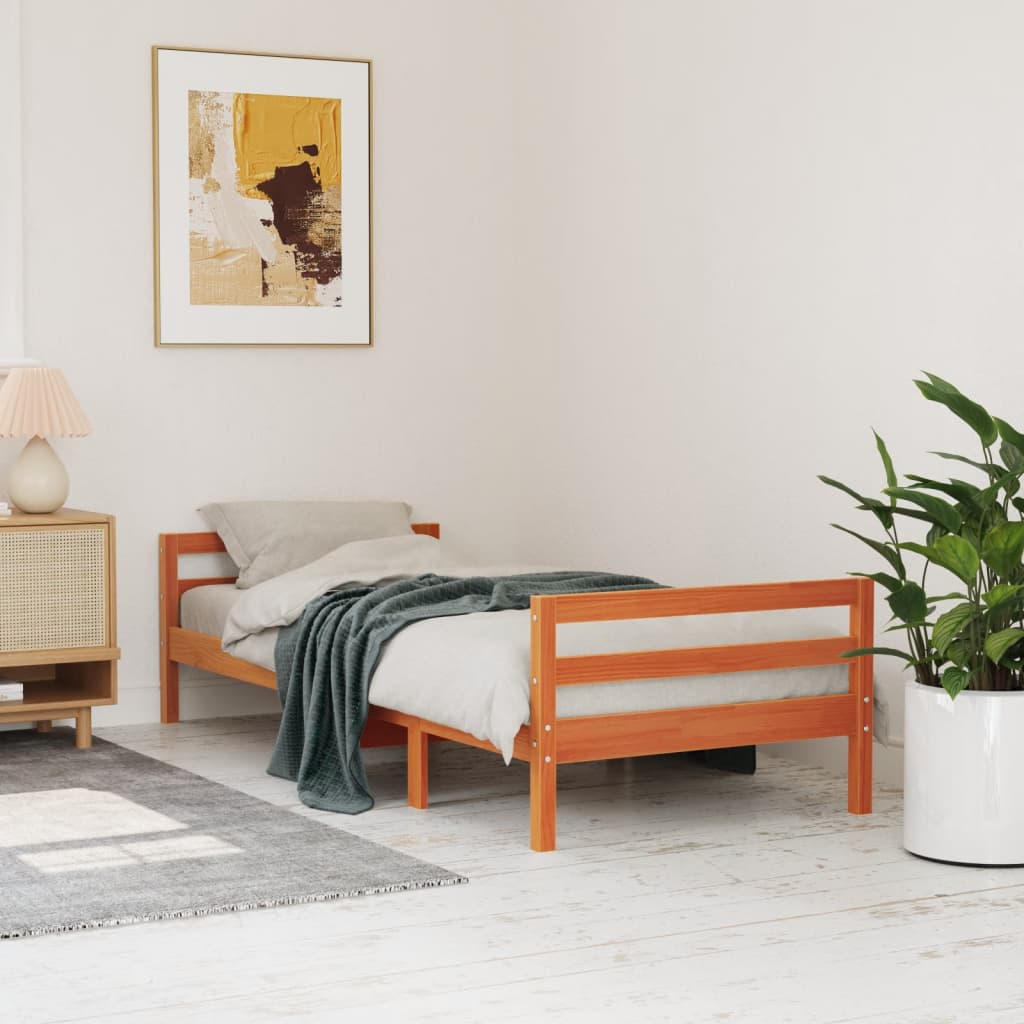 viaszbarna tömör fenyőfa ágy matrac nélkül 90 x 200 cm