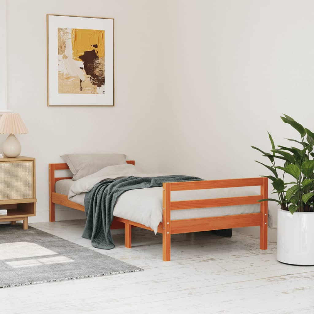 viaszbarna tömör fenyőfa ágy matrac nélkül 90 x 190 cm