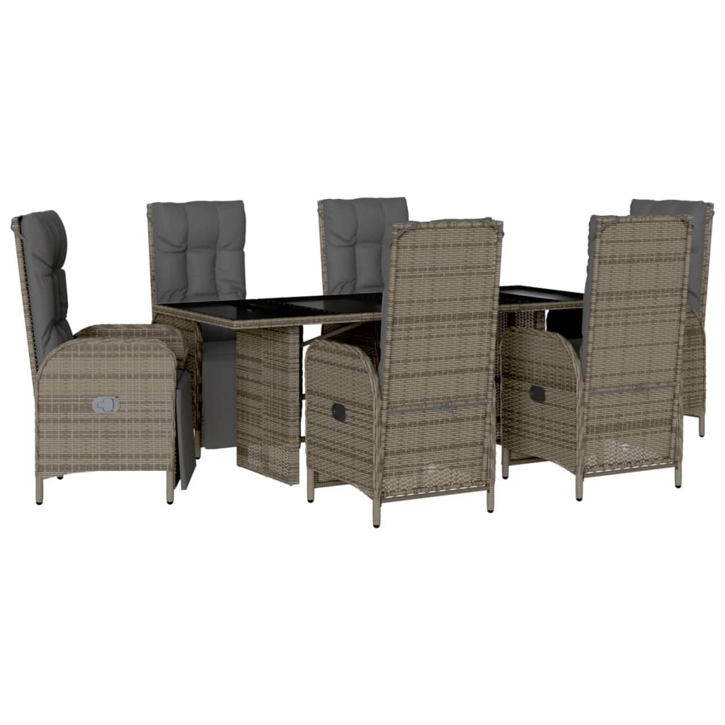 7 részes szürke polyrattan kerti étkezőgarnitúra párnával