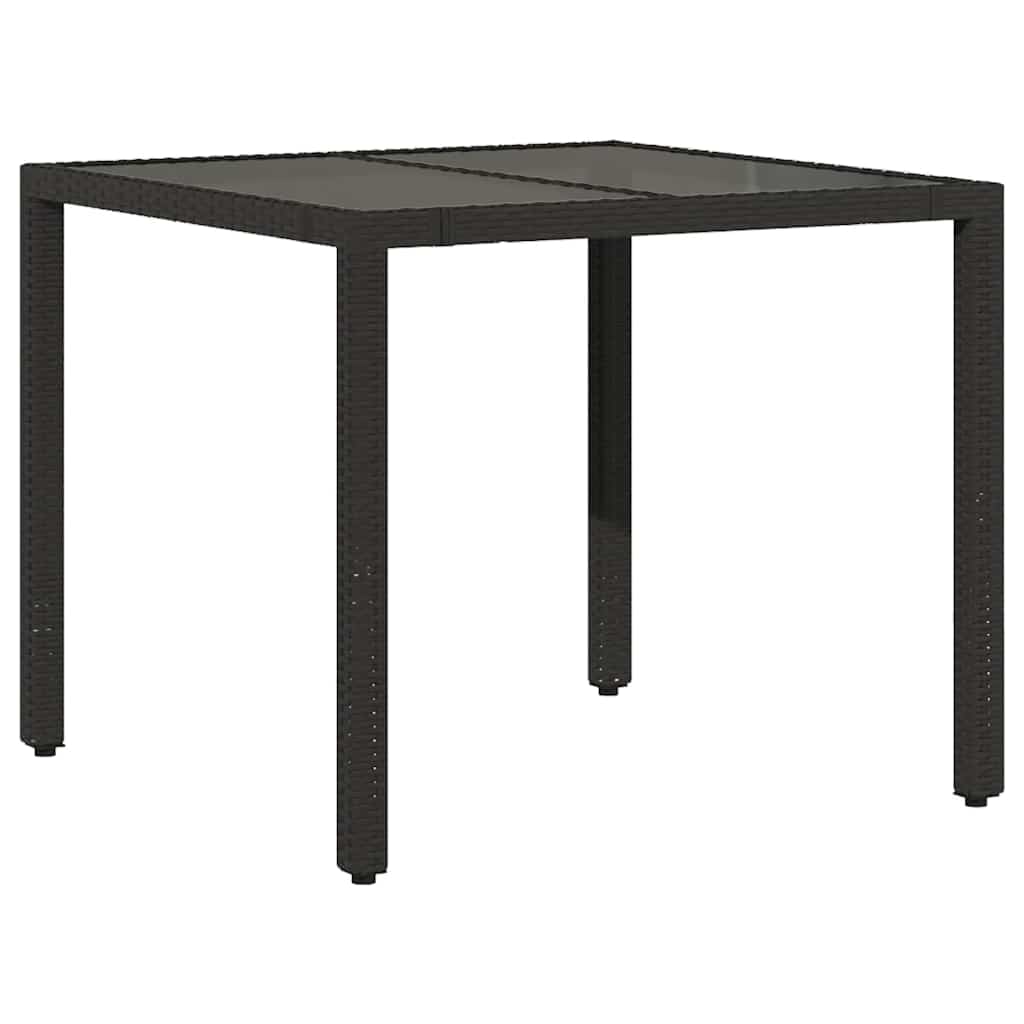 fekete polyrattan üveglapos kerti asztal 90 x 90 x 75 cm