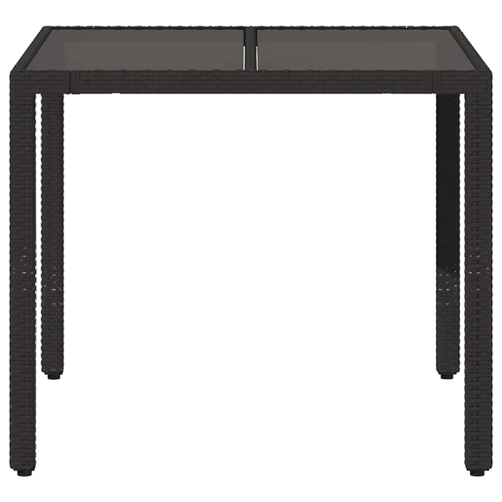 fekete polyrattan üveglapos kerti asztal 90 x 90 x 75 cm