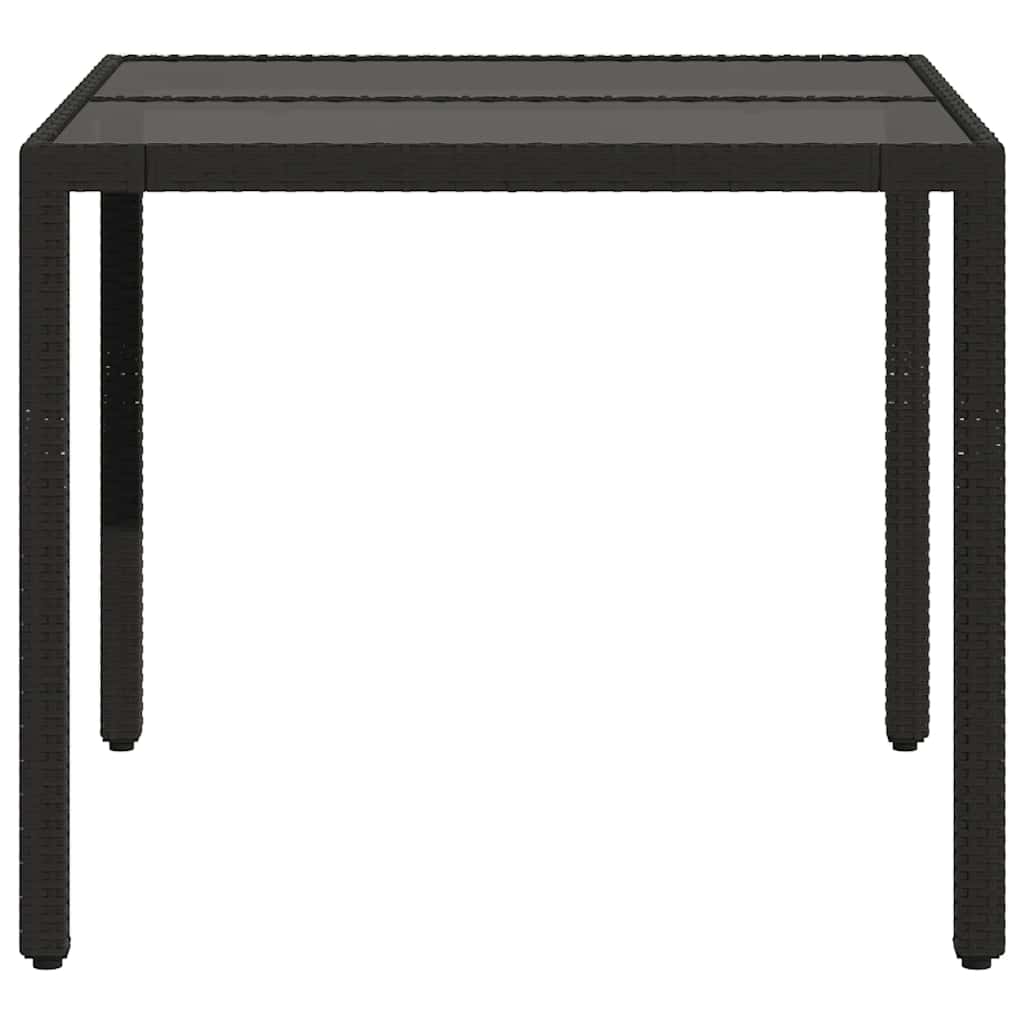 fekete polyrattan üveglapos kerti asztal 90 x 90 x 75 cm