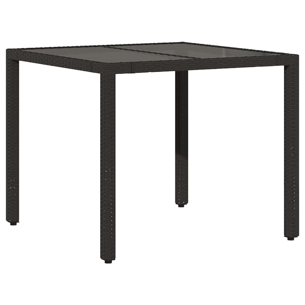 fekete polyrattan üveglapos kerti asztal 90 x 90 x 75 cm