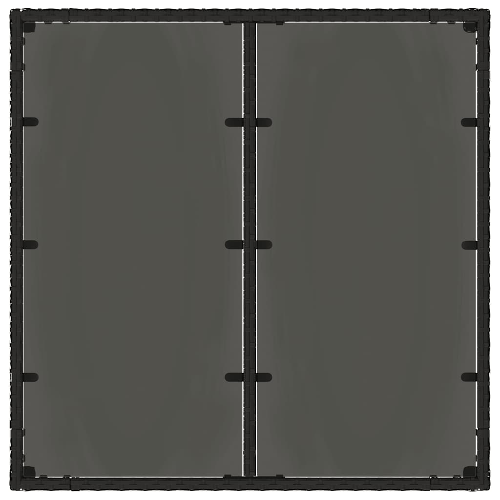fekete polyrattan üveglapos kerti asztal 90 x 90 x 75 cm