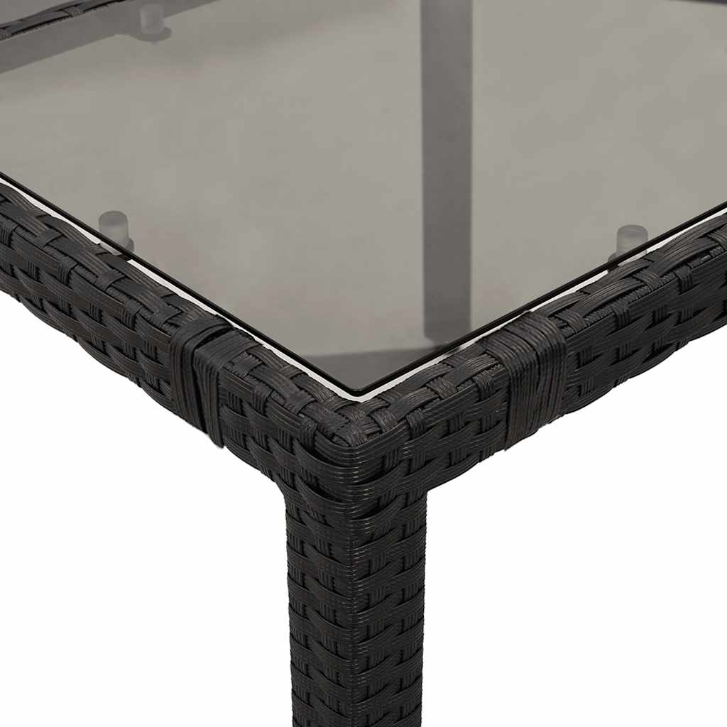fekete polyrattan üveglapos kerti asztal 90 x 90 x 75 cm