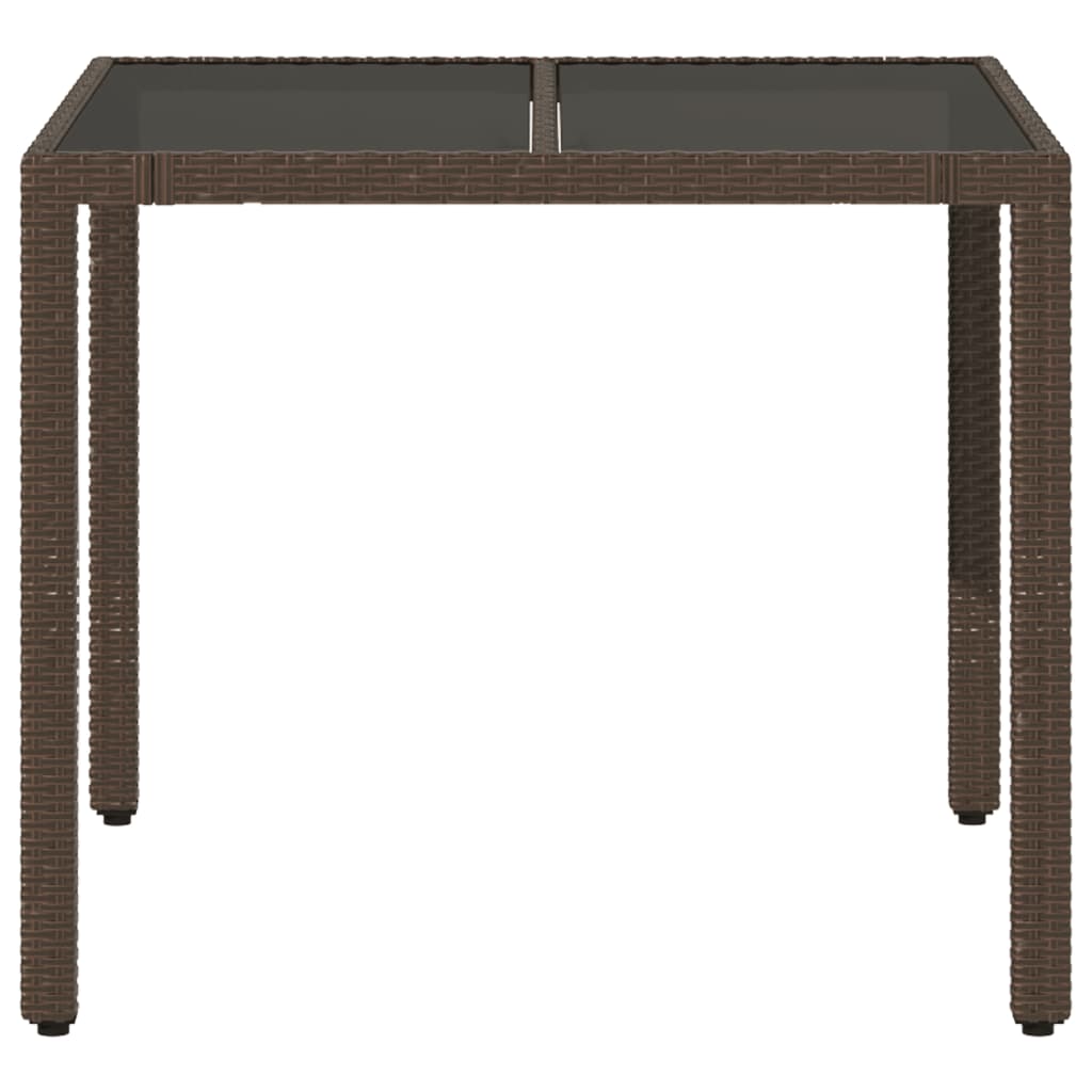 barna polyrattan üveglapos kerti asztal 90 x 90 x 75 cm