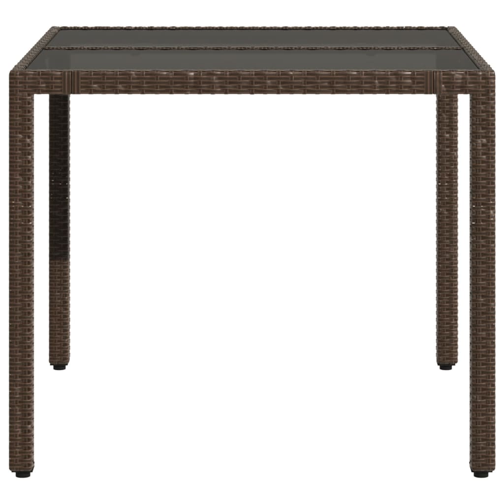 barna polyrattan üveglapos kerti asztal 90 x 90 x 75 cm