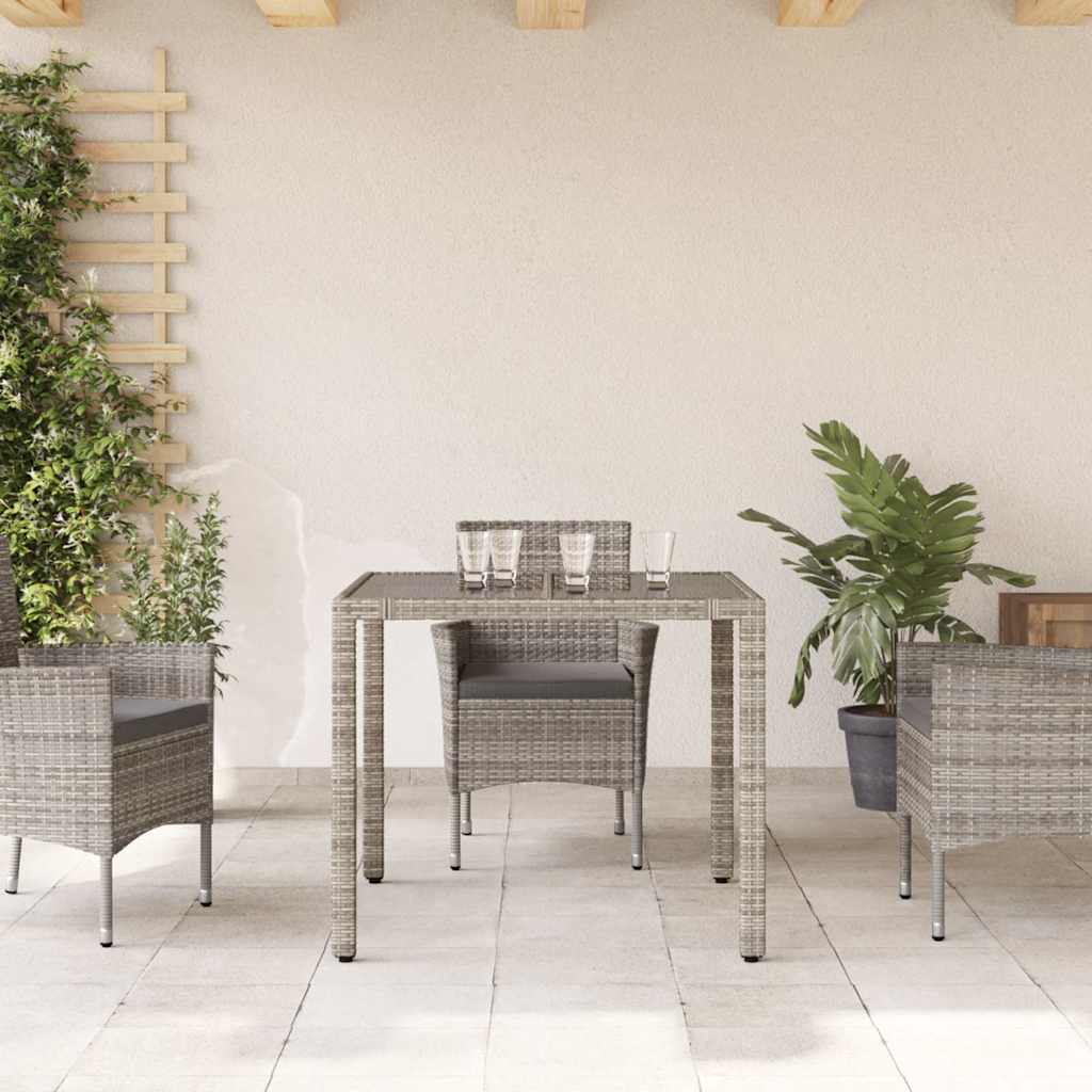szürke polyrattan üveglapos kerti asztal 90 x 90 x 75 cm