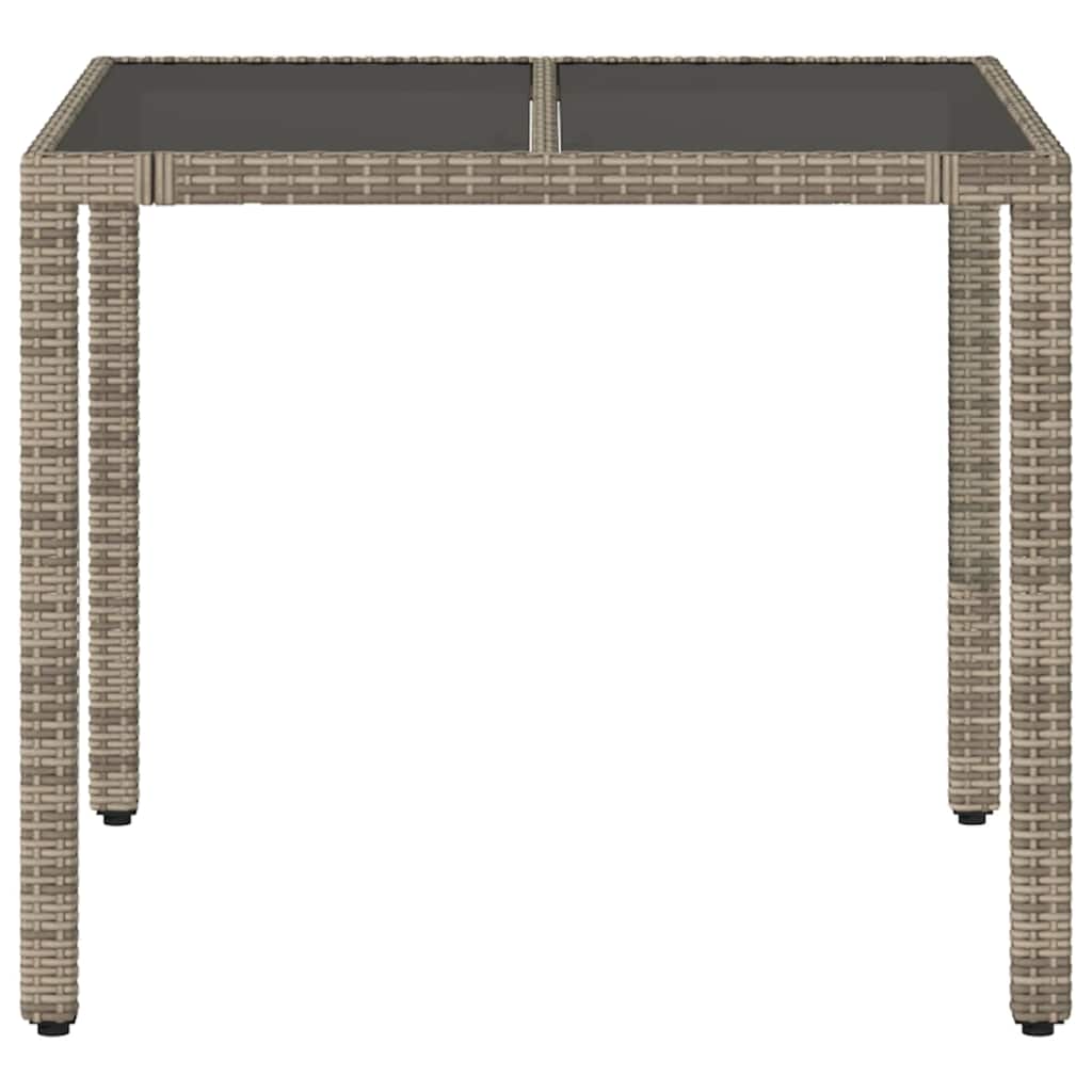 szürke polyrattan üveglapos kerti asztal 90 x 90 x 75 cm