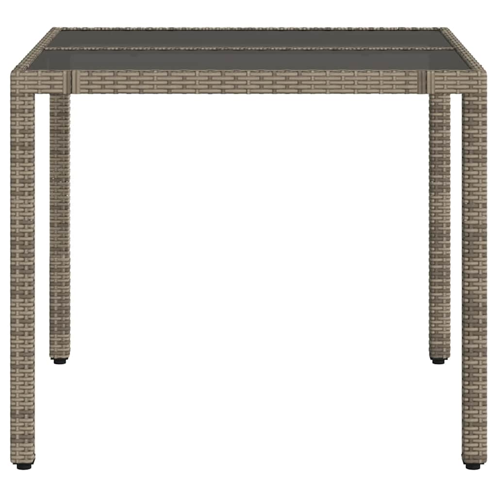 szürke polyrattan üveglapos kerti asztal 90 x 90 x 75 cm