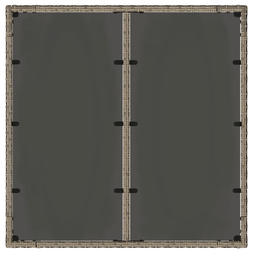 szürke polyrattan üveglapos kerti asztal 90 x 90 x 75 cm