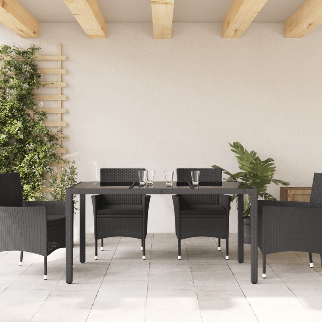 fekete polyrattan üveglapos kerti asztal 150 x 90 x 75 cm