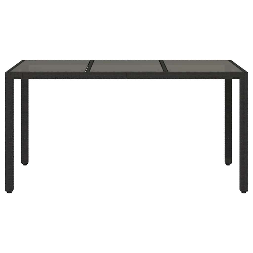 fekete polyrattan üveglapos kerti asztal 150 x 90 x 75 cm