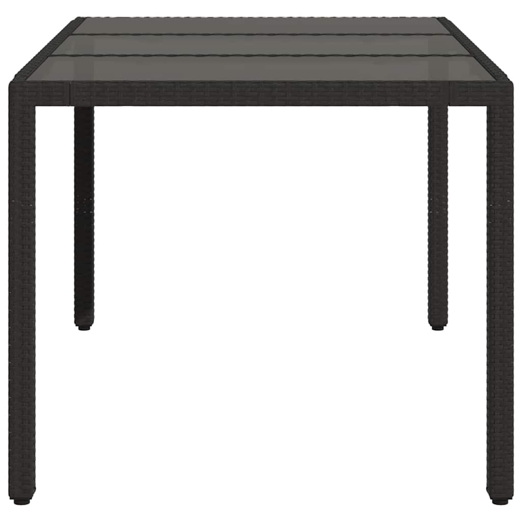 fekete polyrattan üveglapos kerti asztal 150 x 90 x 75 cm