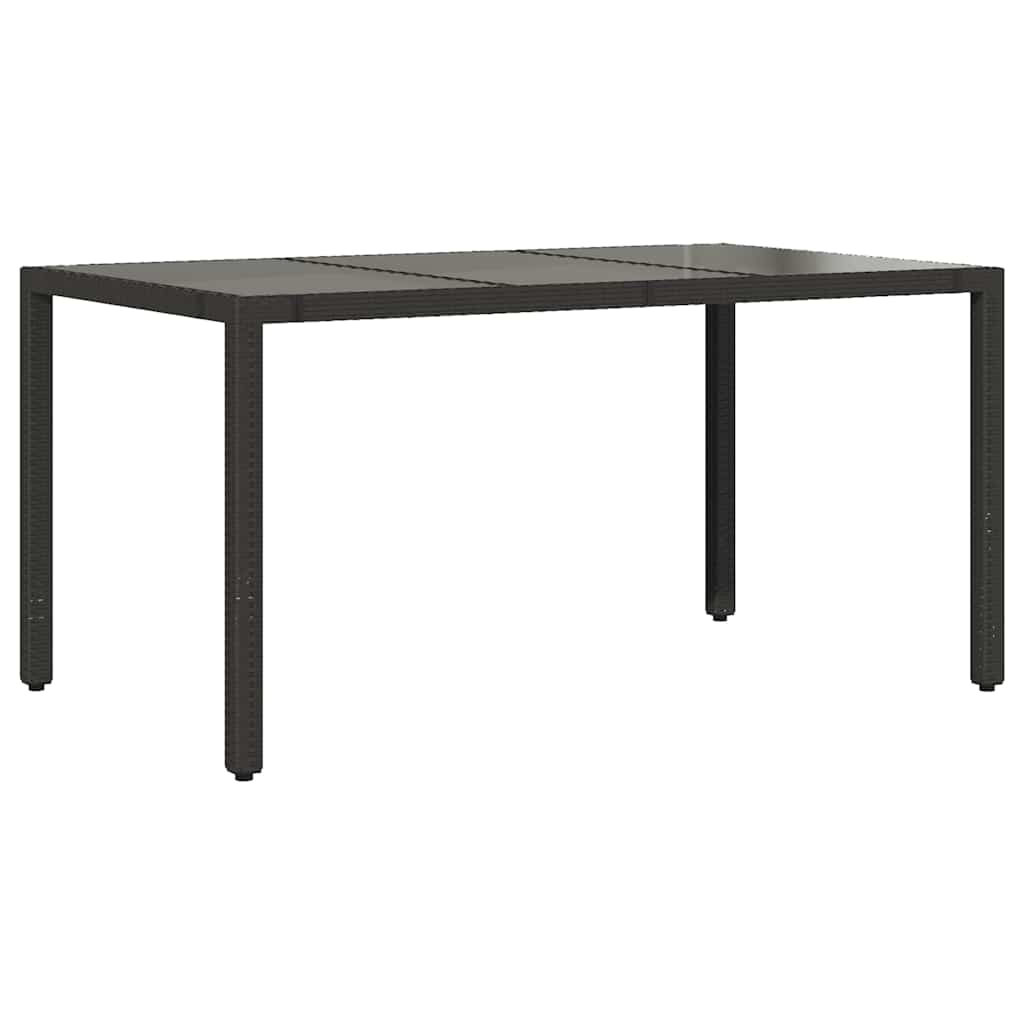 fekete polyrattan üveglapos kerti asztal 150 x 90 x 75 cm