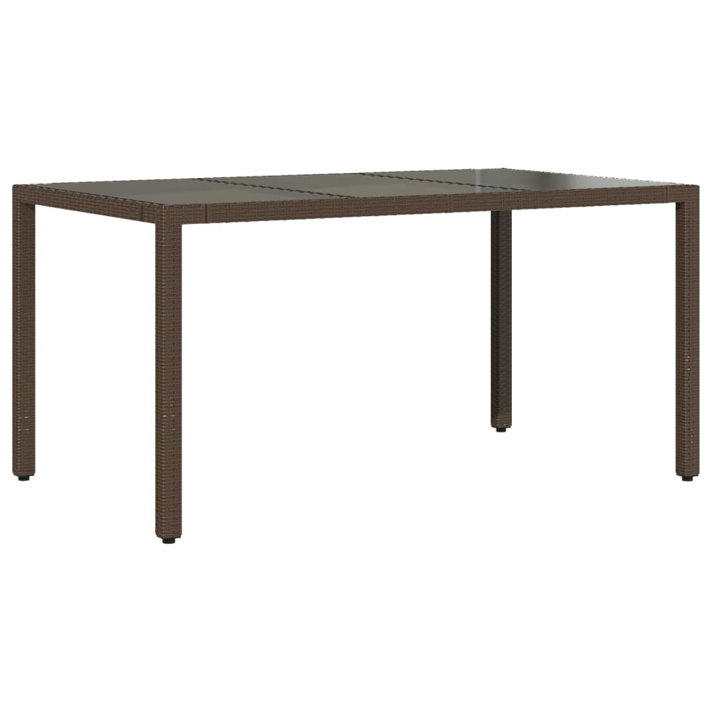 barna polyrattan üveglapos kerti asztal 150 x 90 x 75 cm