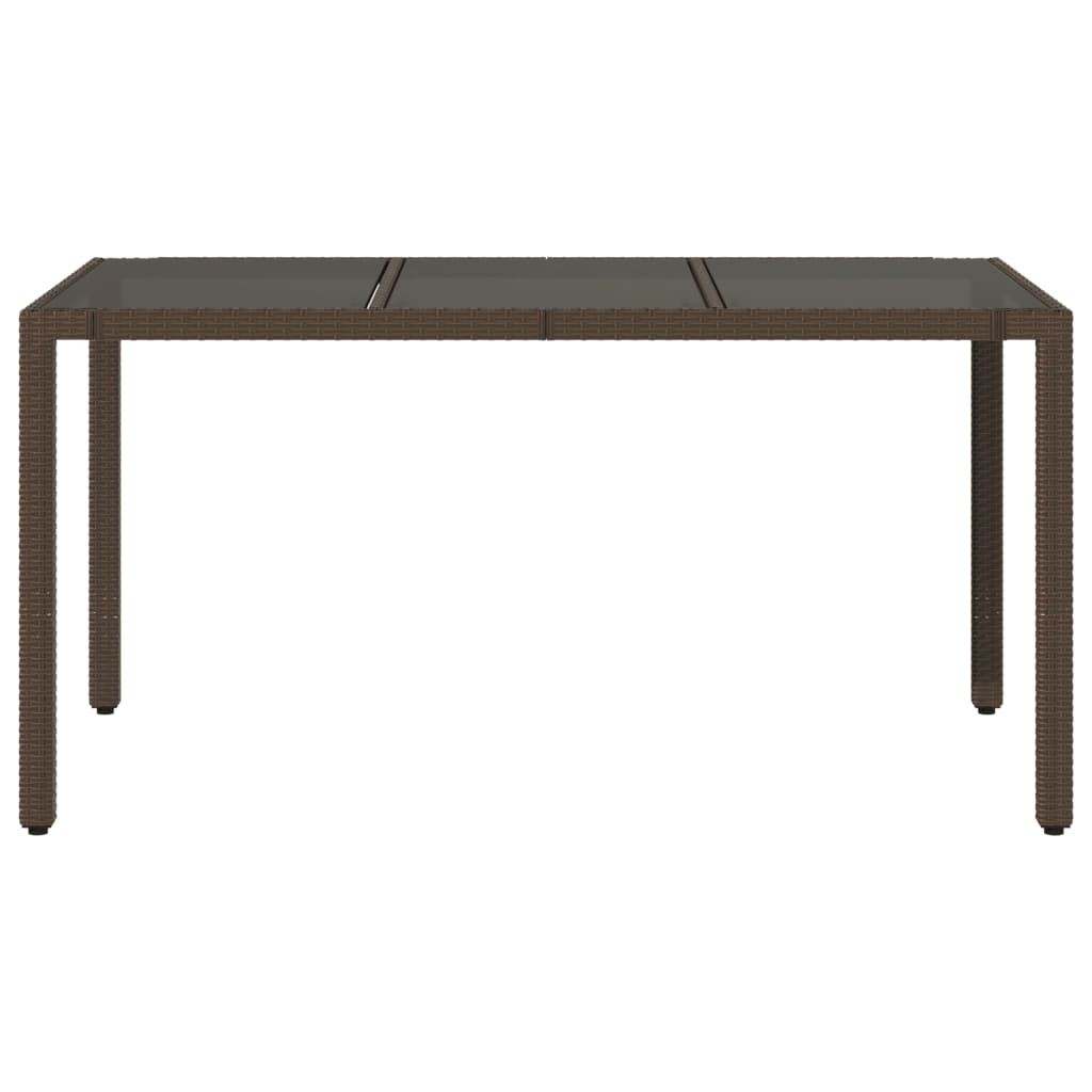 barna polyrattan üveglapos kerti asztal 150 x 90 x 75 cm