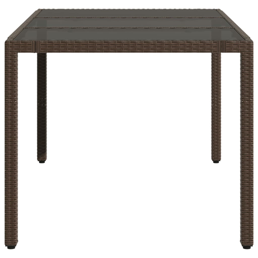 barna polyrattan üveglapos kerti asztal 150 x 90 x 75 cm