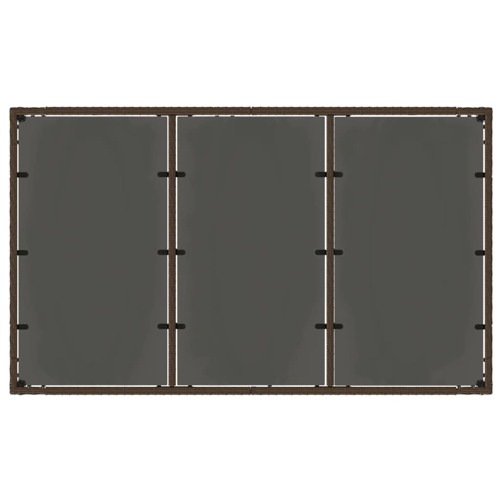 barna polyrattan üveglapos kerti asztal 150 x 90 x 75 cm