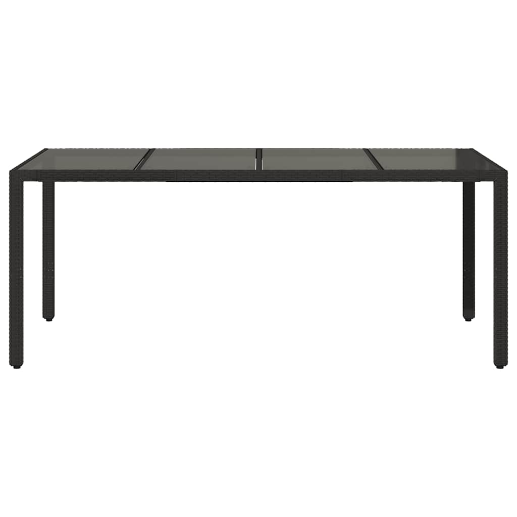 fekete polyrattan üveglapos kerti asztal 190 x 90 x 75 cm