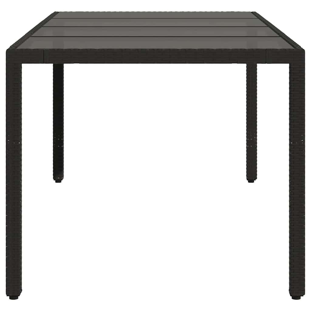 fekete polyrattan üveglapos kerti asztal 190 x 90 x 75 cm