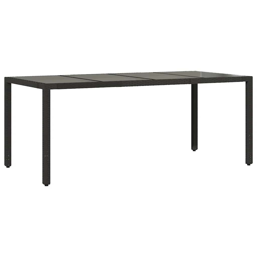 fekete polyrattan üveglapos kerti asztal 190 x 90 x 75 cm