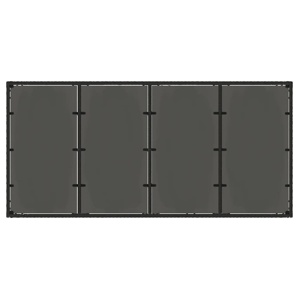 fekete polyrattan üveglapos kerti asztal 190 x 90 x 75 cm