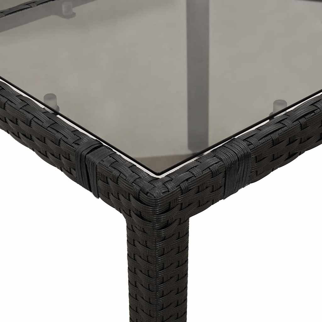 fekete polyrattan üveglapos kerti asztal 190 x 90 x 75 cm