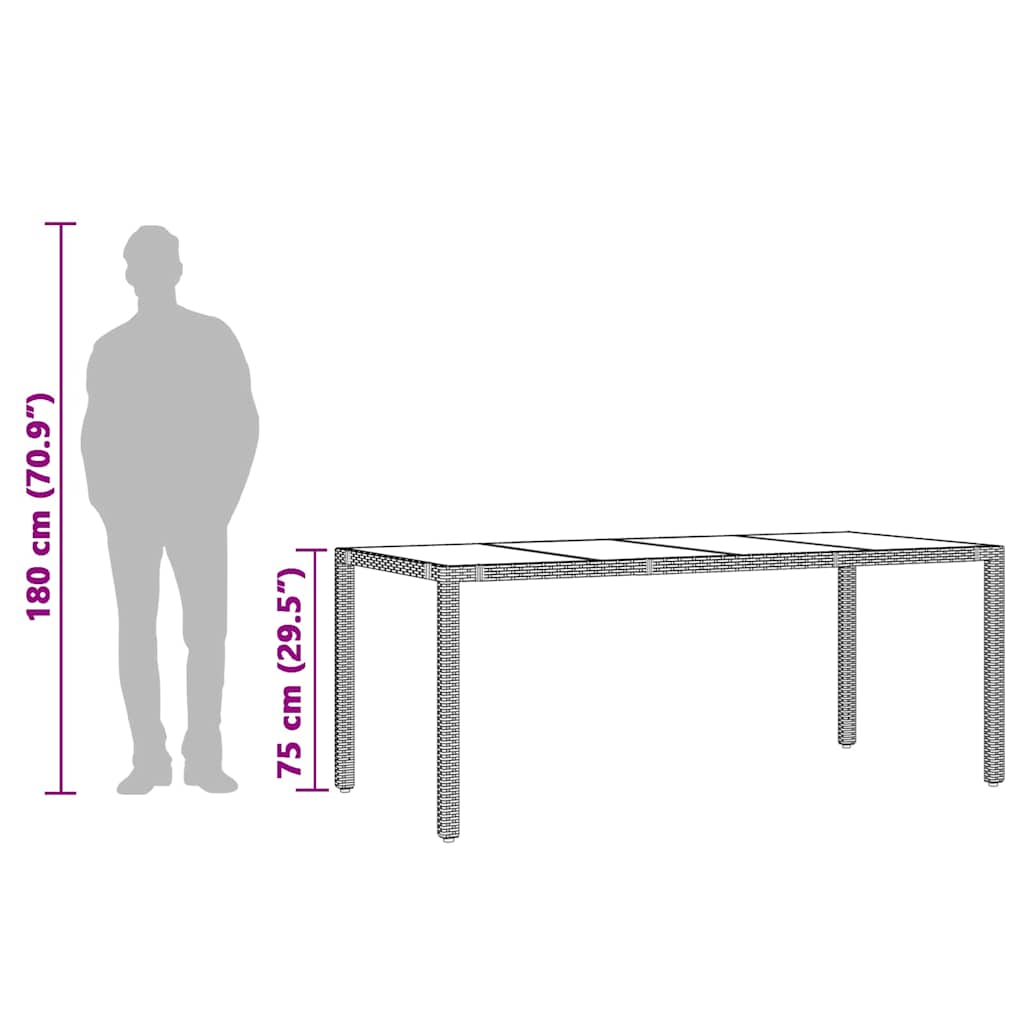 fekete polyrattan üveglapos kerti asztal 190 x 90 x 75 cm