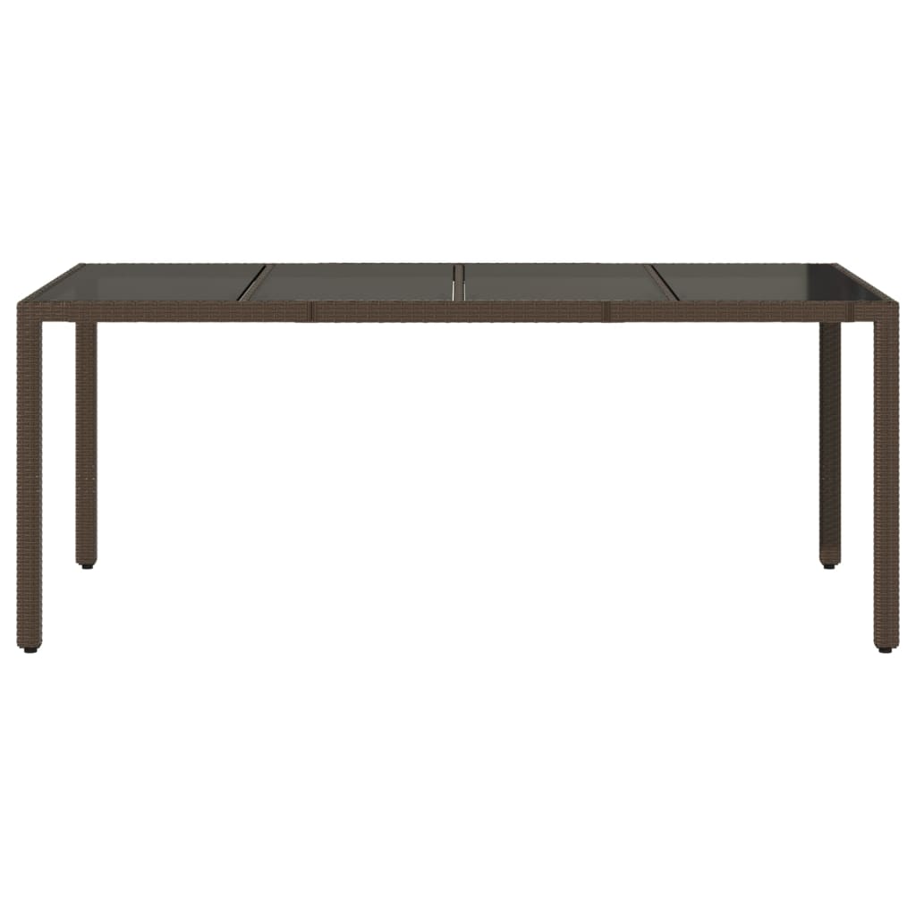 barna polyrattan üveglapos kerti asztal 190 x 90 x 75 cm