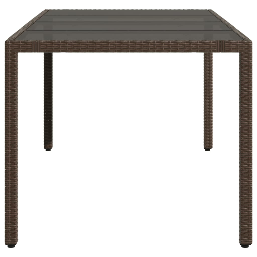 barna polyrattan üveglapos kerti asztal 190 x 90 x 75 cm