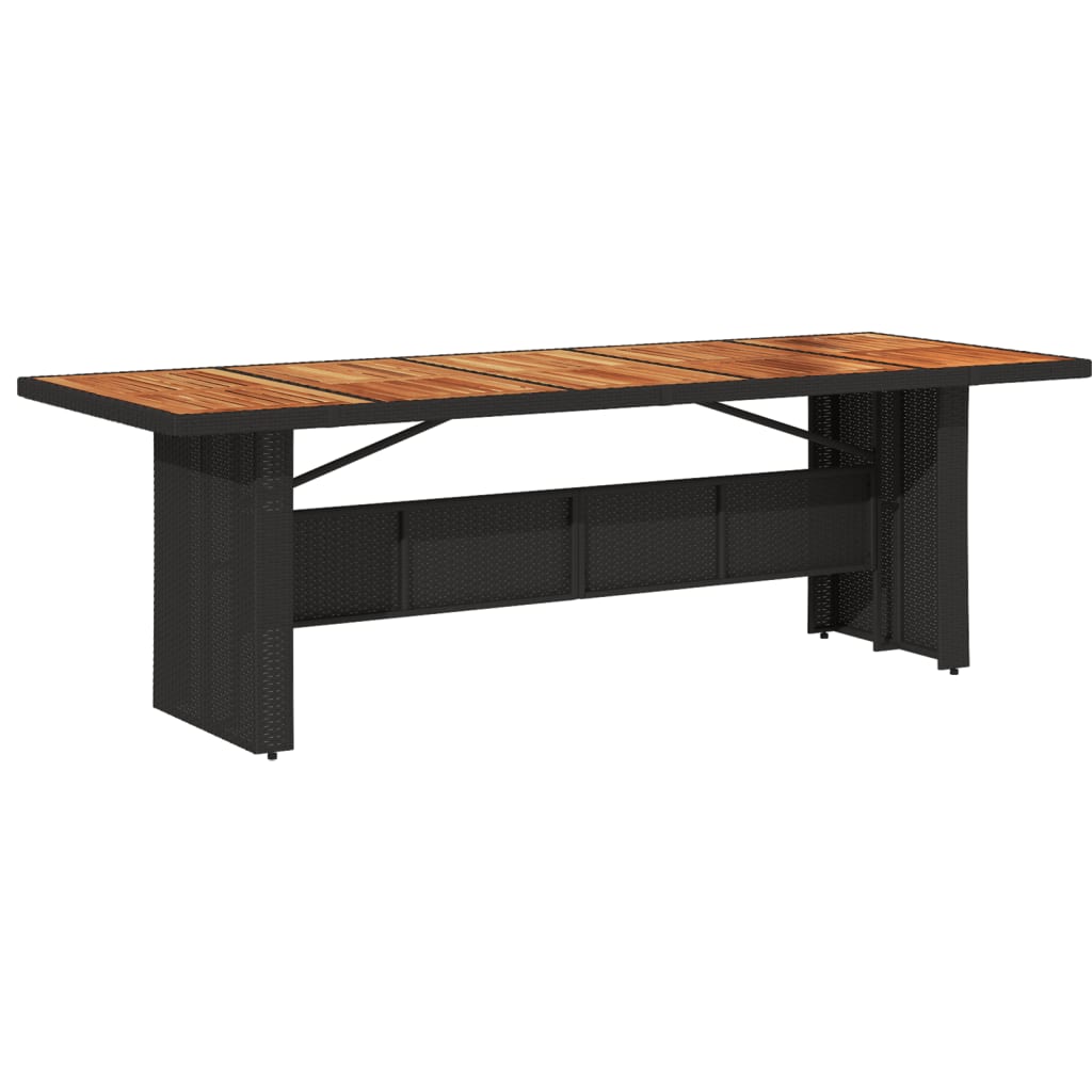 fekete polyrattan kerti asztal akácfa lappal 240 x 90 x 75 cm