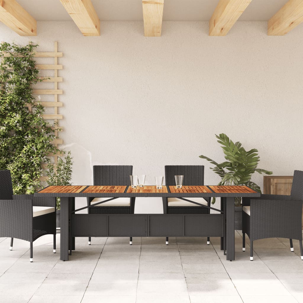fekete polyrattan kerti asztal akácfa lappal 240 x 90 x 75 cm