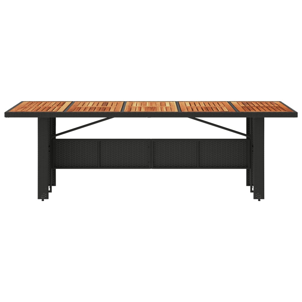 fekete polyrattan kerti asztal akácfa lappal 240 x 90 x 75 cm