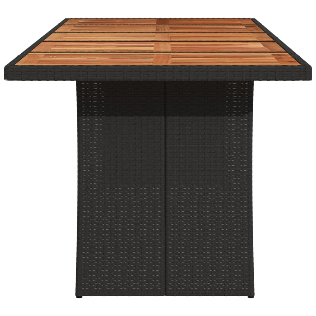 fekete polyrattan kerti asztal akácfa lappal 240 x 90 x 75 cm