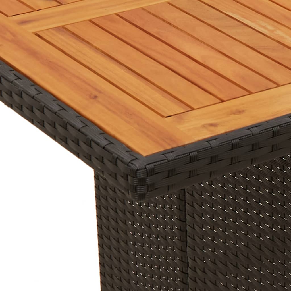 fekete polyrattan kerti asztal akácfa lappal 240 x 90 x 75 cm