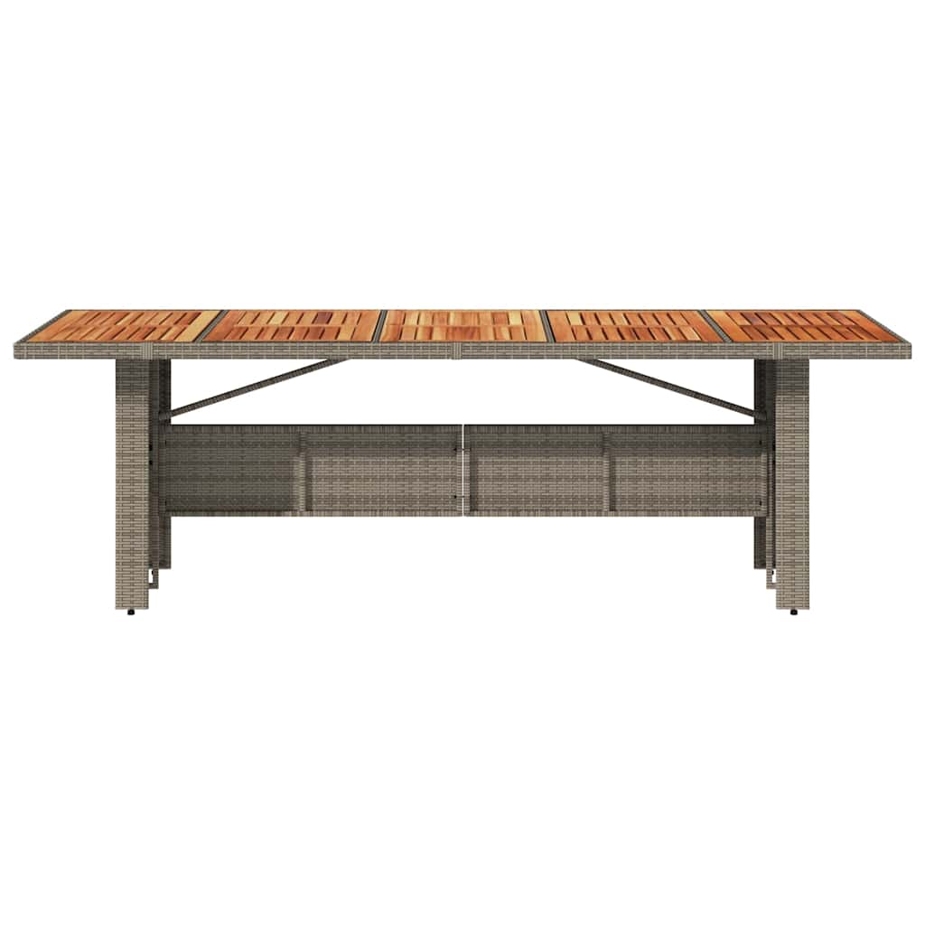 szürke polyrattan kerti asztal akácfa lappal 240 x 90 x 75 cm