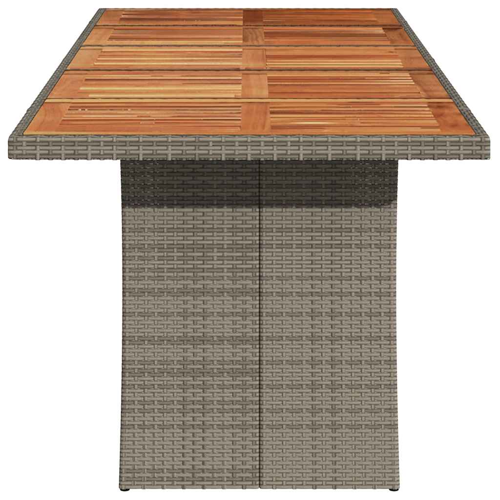 szürke polyrattan kerti asztal akácfa lappal 240 x 90 x 75 cm