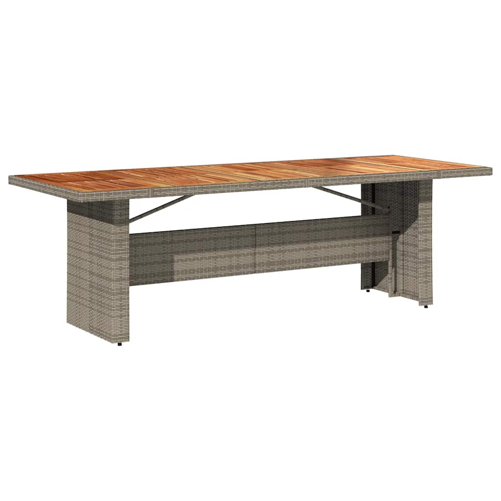szürke polyrattan kerti asztal akácfa lappal 240 x 90 x 75 cm