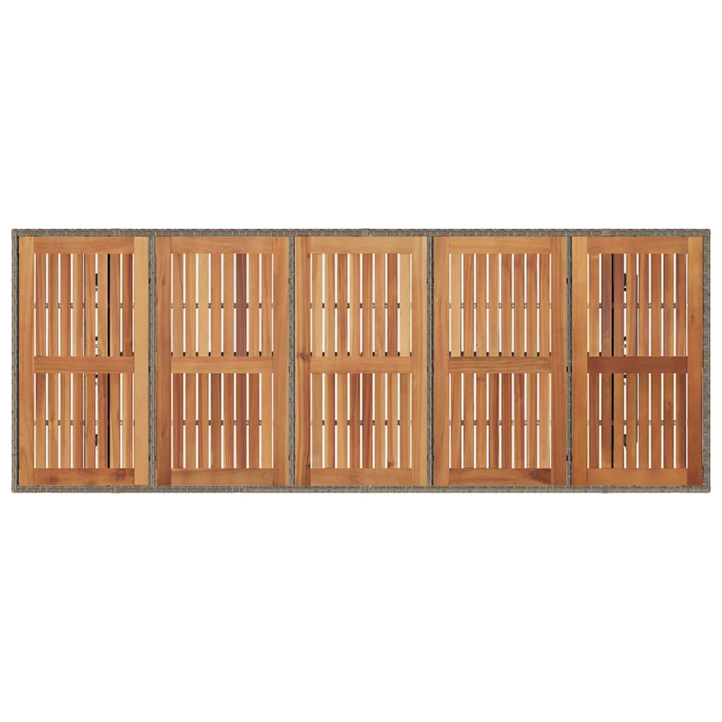 szürke polyrattan kerti asztal akácfa lappal 240 x 90 x 75 cm