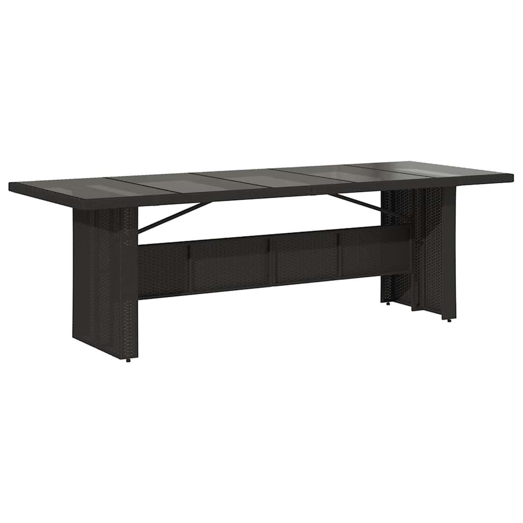 fekete polyrattan üveglapos kerti asztal 240 x 90 x 75 cm