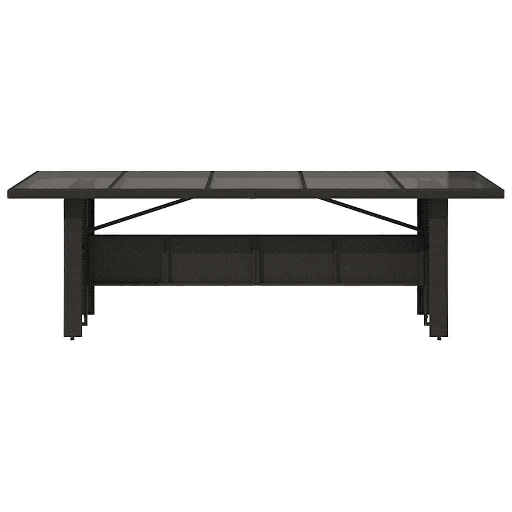 fekete polyrattan üveglapos kerti asztal 240 x 90 x 75 cm