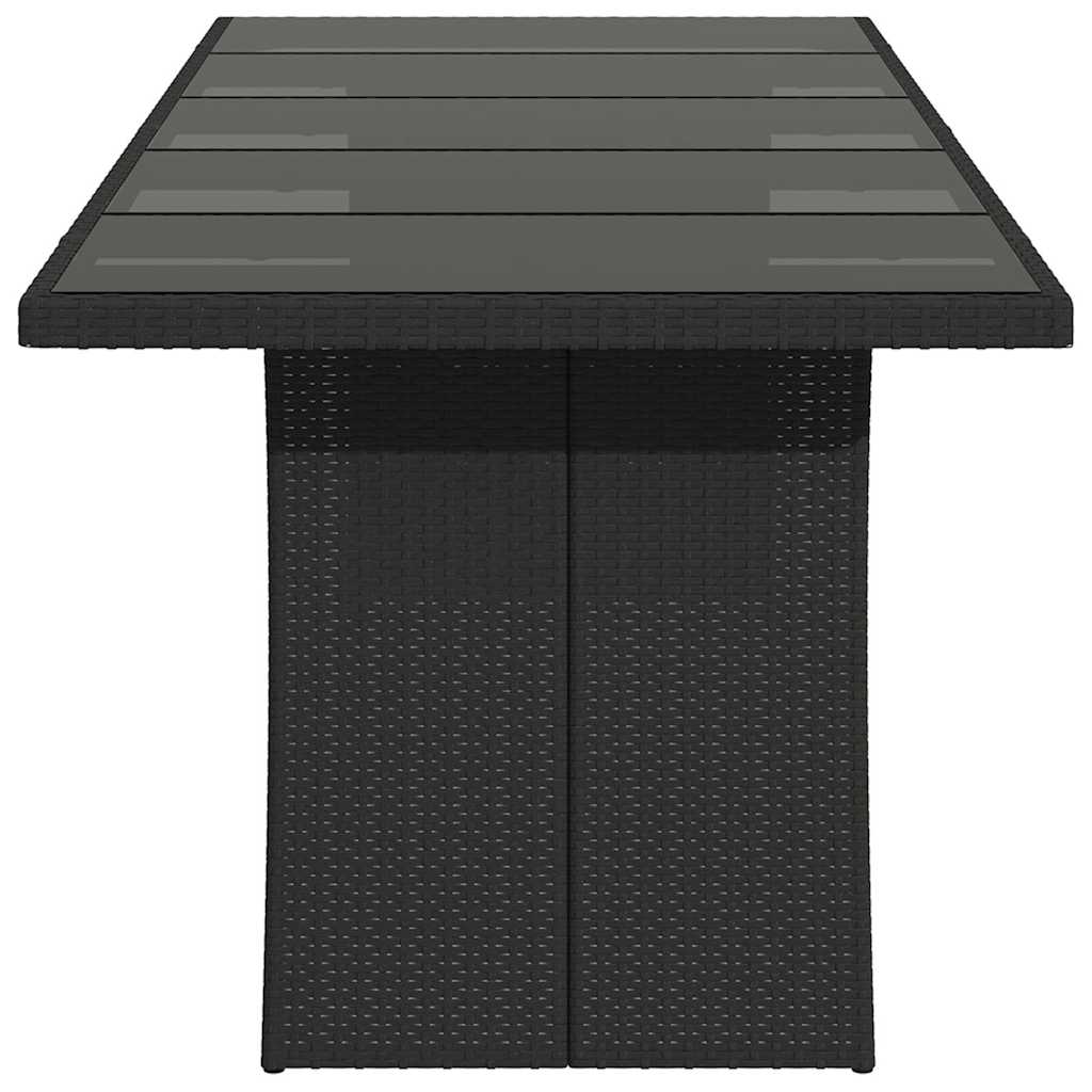 fekete polyrattan üveglapos kerti asztal 240 x 90 x 75 cm