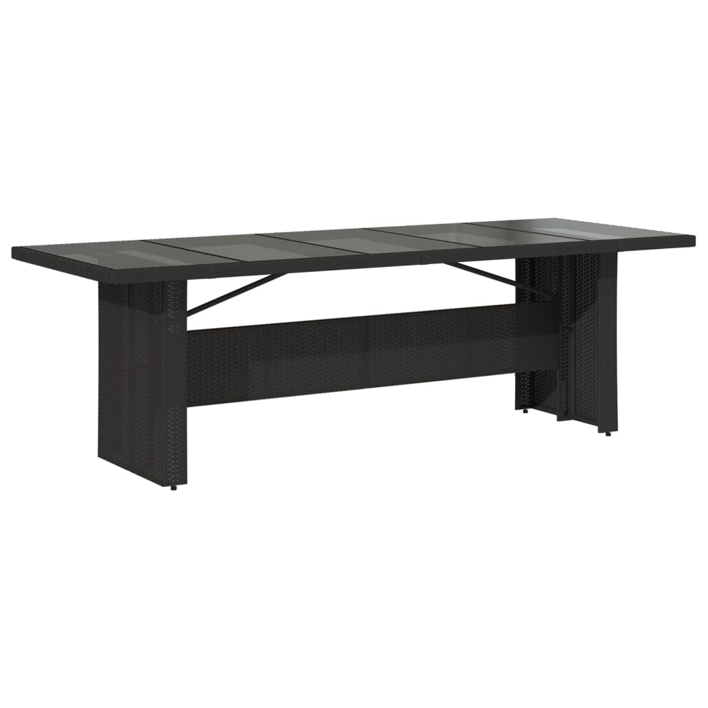 fekete polyrattan üveglapos kerti asztal 240 x 90 x 75 cm