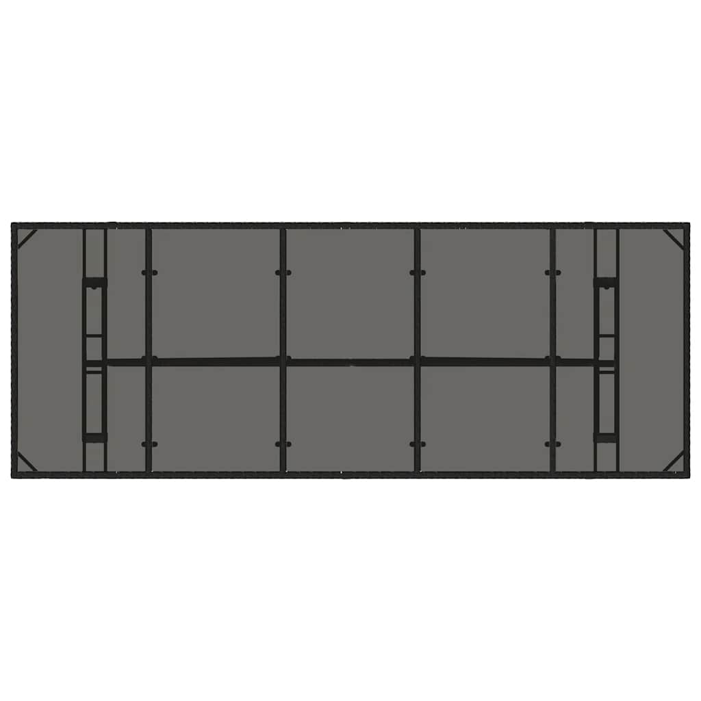 fekete polyrattan üveglapos kerti asztal 240 x 90 x 75 cm