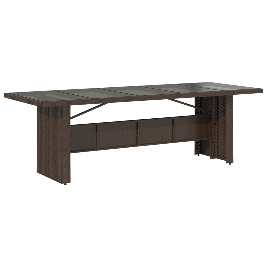 barna polyrattan üveglapos kerti asztal 240 x 90 x 75 cm