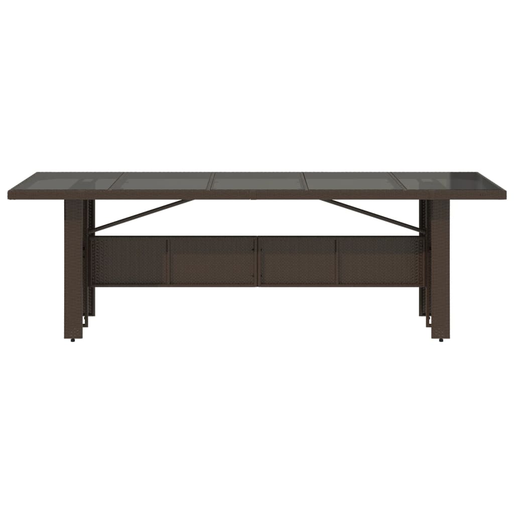 barna polyrattan üveglapos kerti asztal 240 x 90 x 75 cm