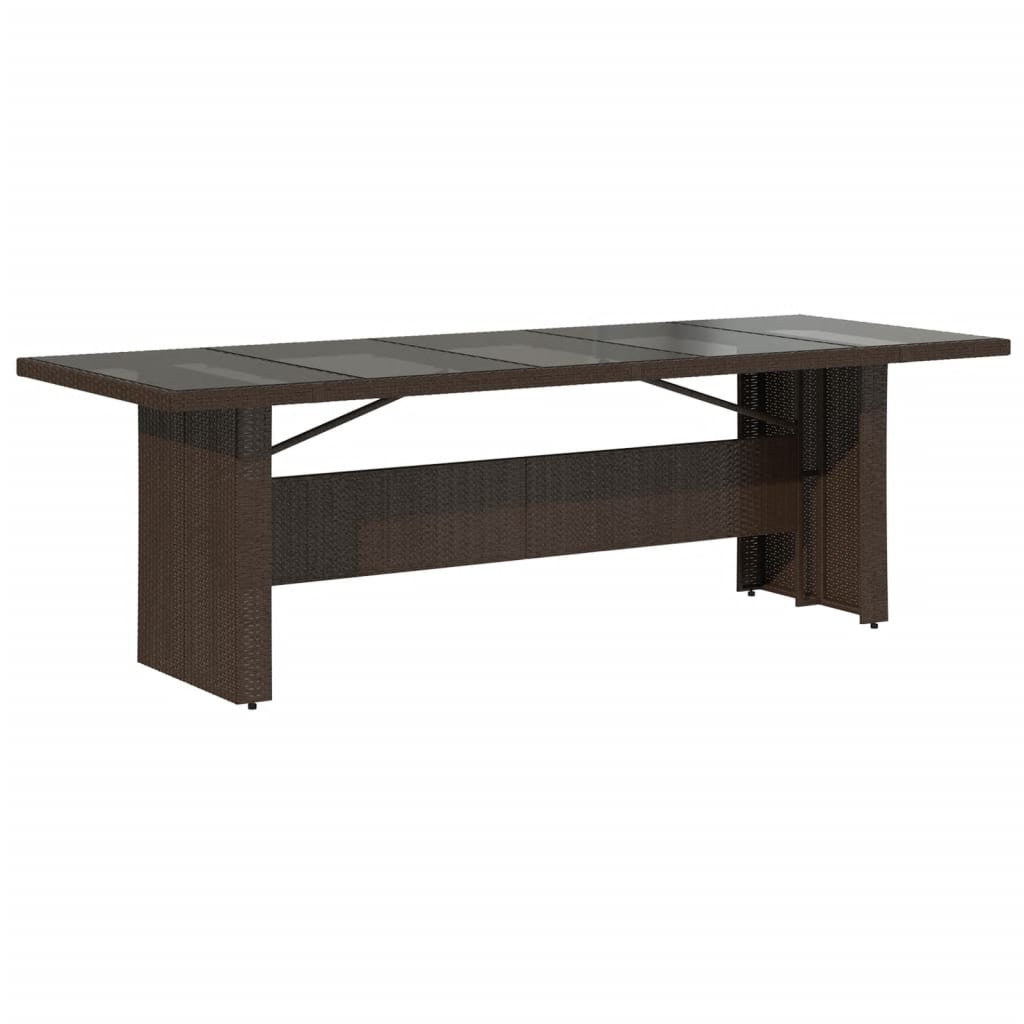 barna polyrattan üveglapos kerti asztal 240 x 90 x 75 cm