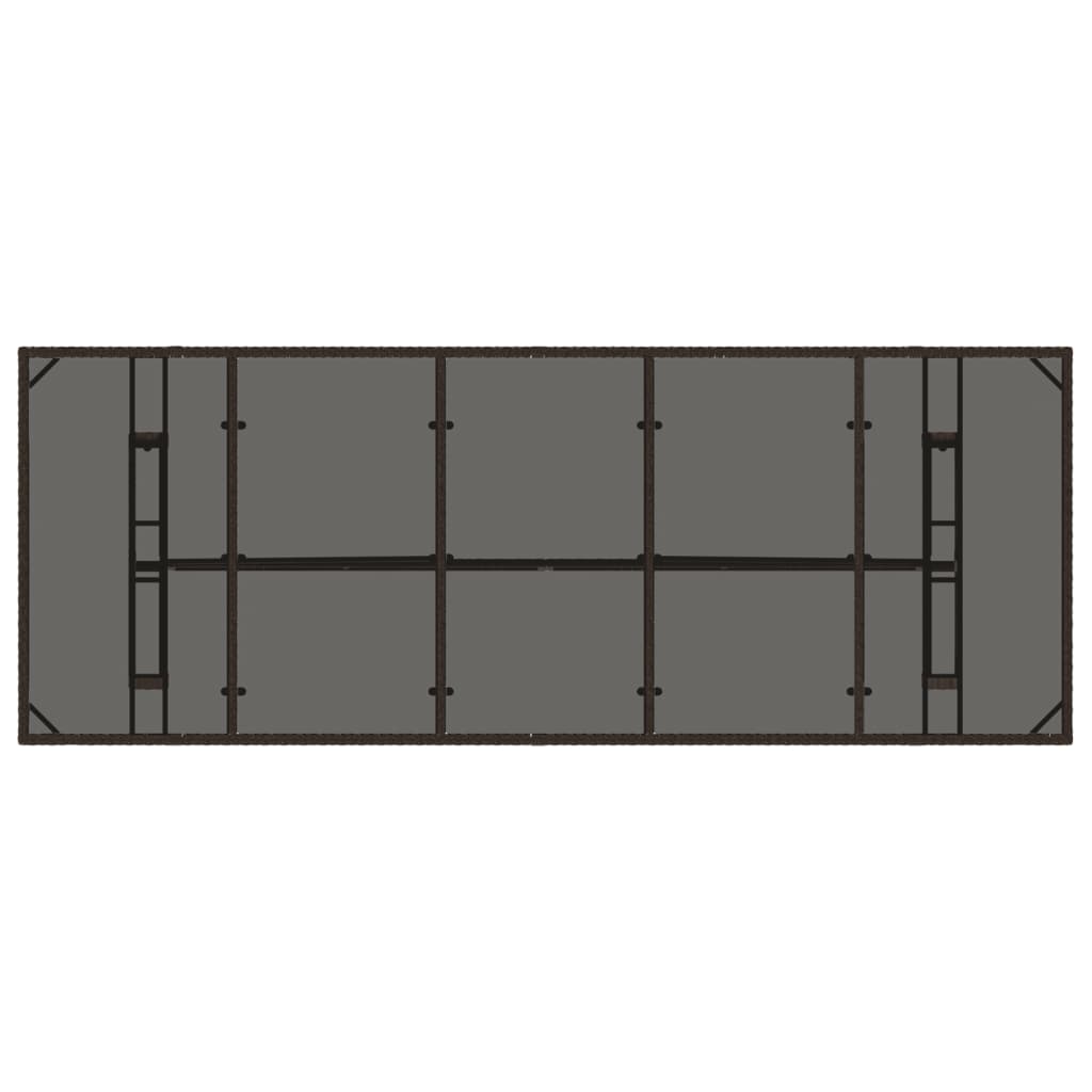 barna polyrattan üveglapos kerti asztal 240 x 90 x 75 cm