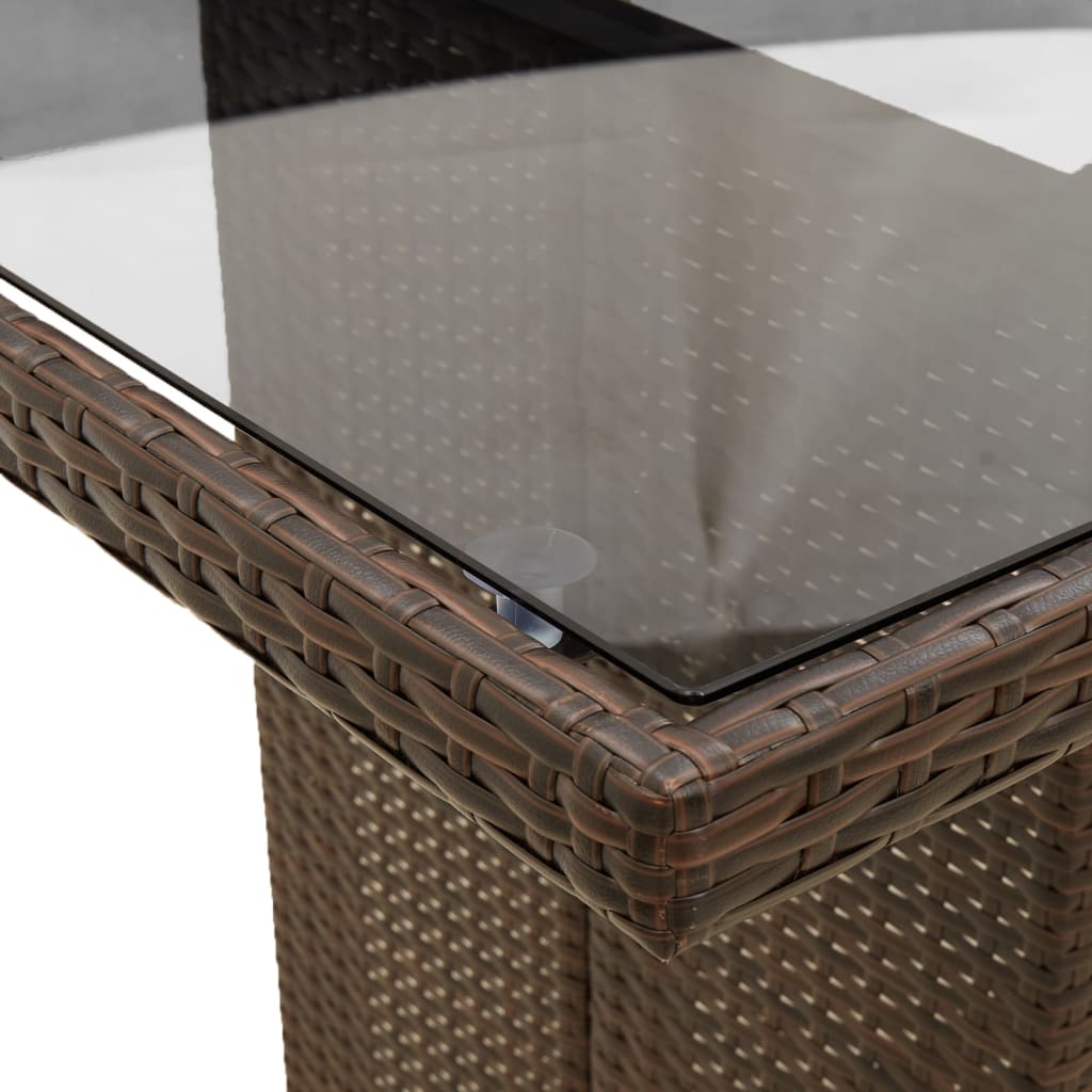 barna polyrattan üveglapos kerti asztal 240 x 90 x 75 cm